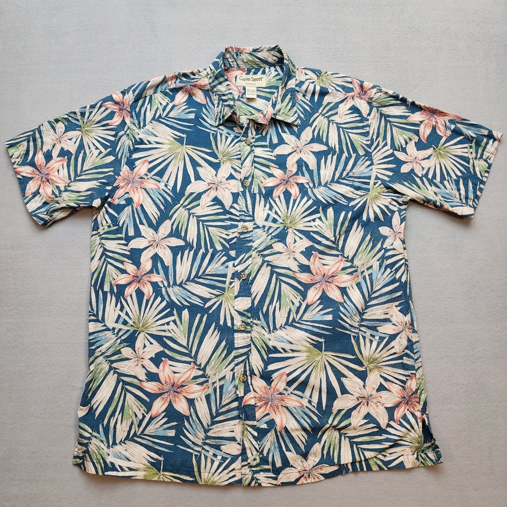 Cooke Street Honolulu Mens Large Floral Palm Tropical Cotton Button‎ Down Shirt
